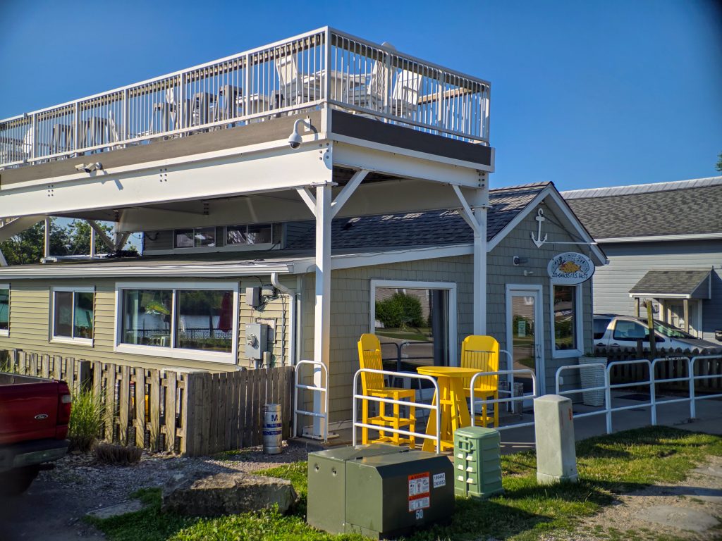 The Old Fish House restaurant on the river near the Huron Lighthouse parking lot in Huron, Ohio.