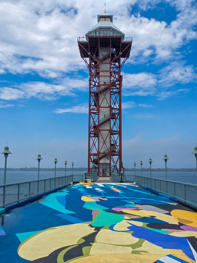 Erie Bicentennial Tower overlooking Presque Isle Bay in Erie, Pennsylvania.