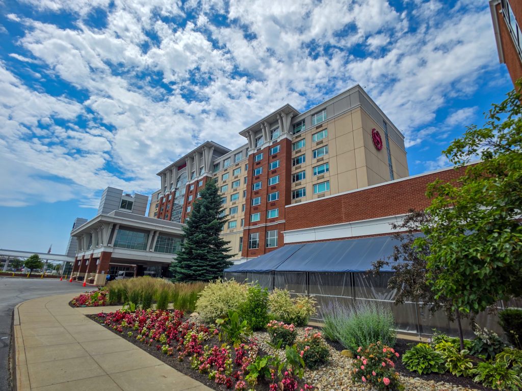 Exterior view of the Sheraton Bayfront Hotel on Erie’s waterfront.