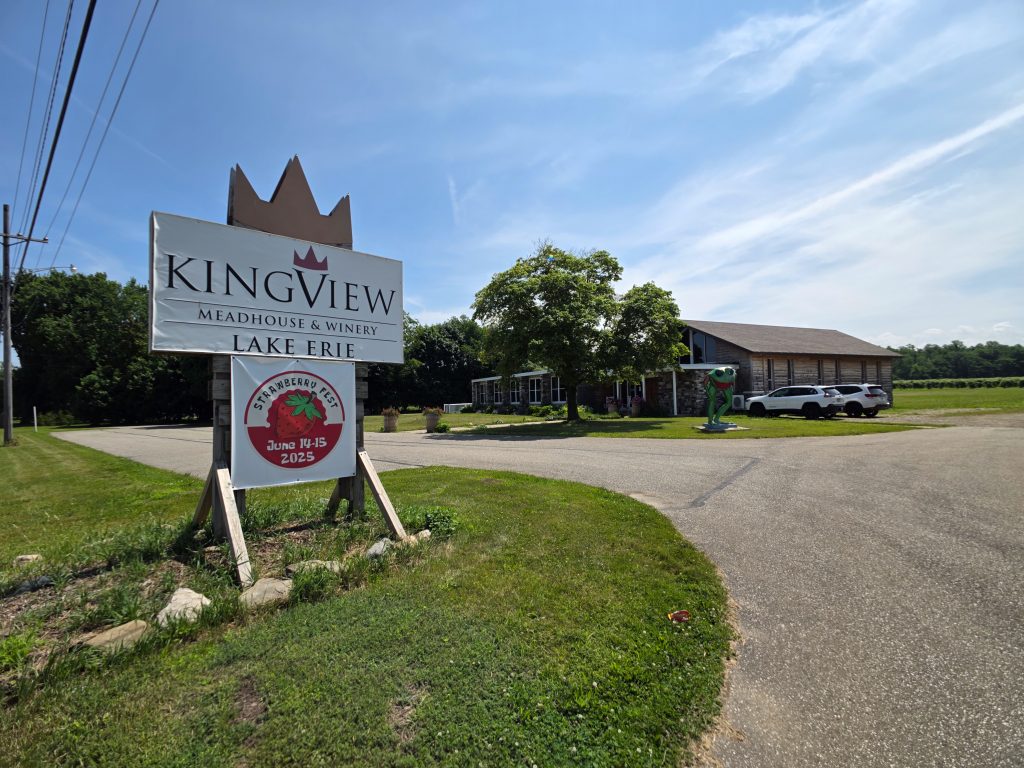 Exterior of KingView Meadhouse & Winery with tasting room sign near Erie PA