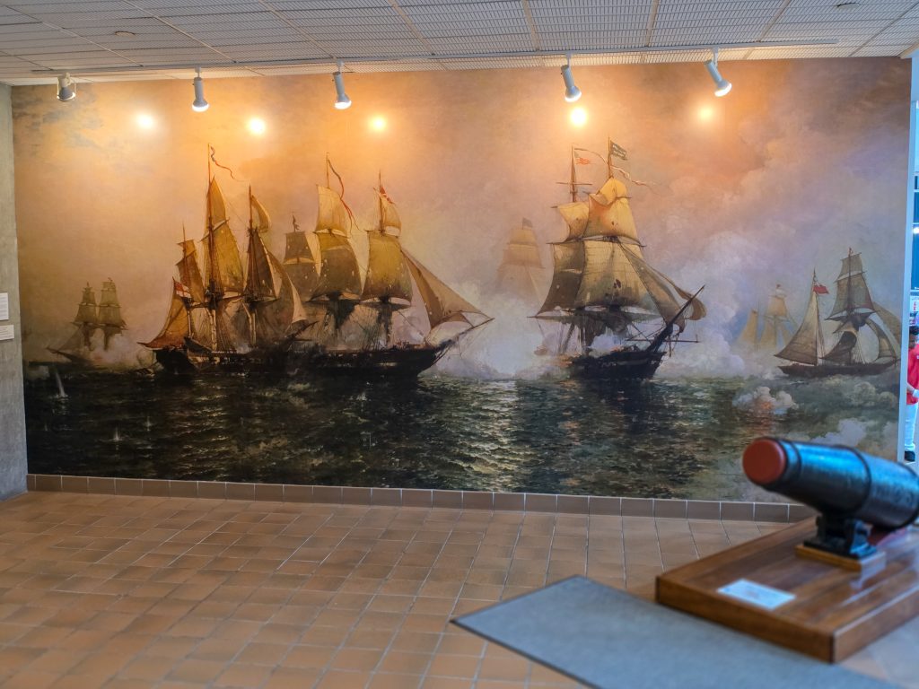Painting of the Battle of Lake Erie displayed inside the Erie Maritime Museum