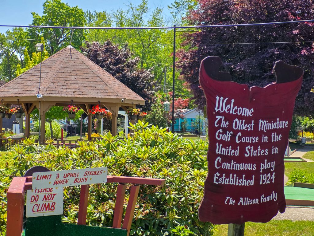 Visitors playing at Allison’s Miniature Golf in Geneva-on-the-Lake, Ohio, the oldest operating mini golf course in the U.S.