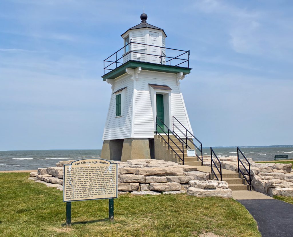 Port Clinton Lighthouse near the beach on Lake Erie shoreline