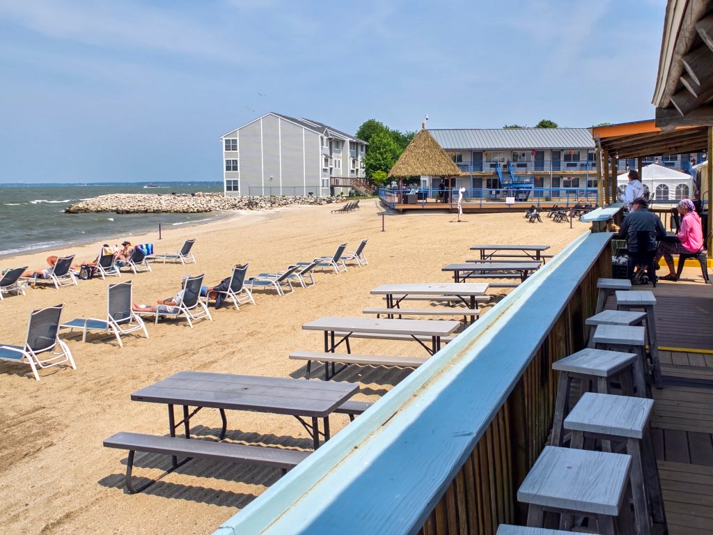 View from The Docks Restaurant patio in Port Clinton, Ohio, overlooking the beach.