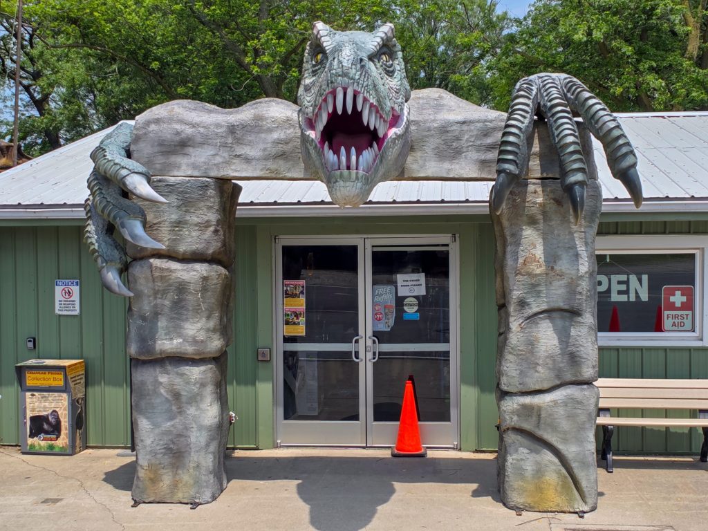 African Safari Wildlife Park entrance with giraffe statues near Port Clinton Ohio
