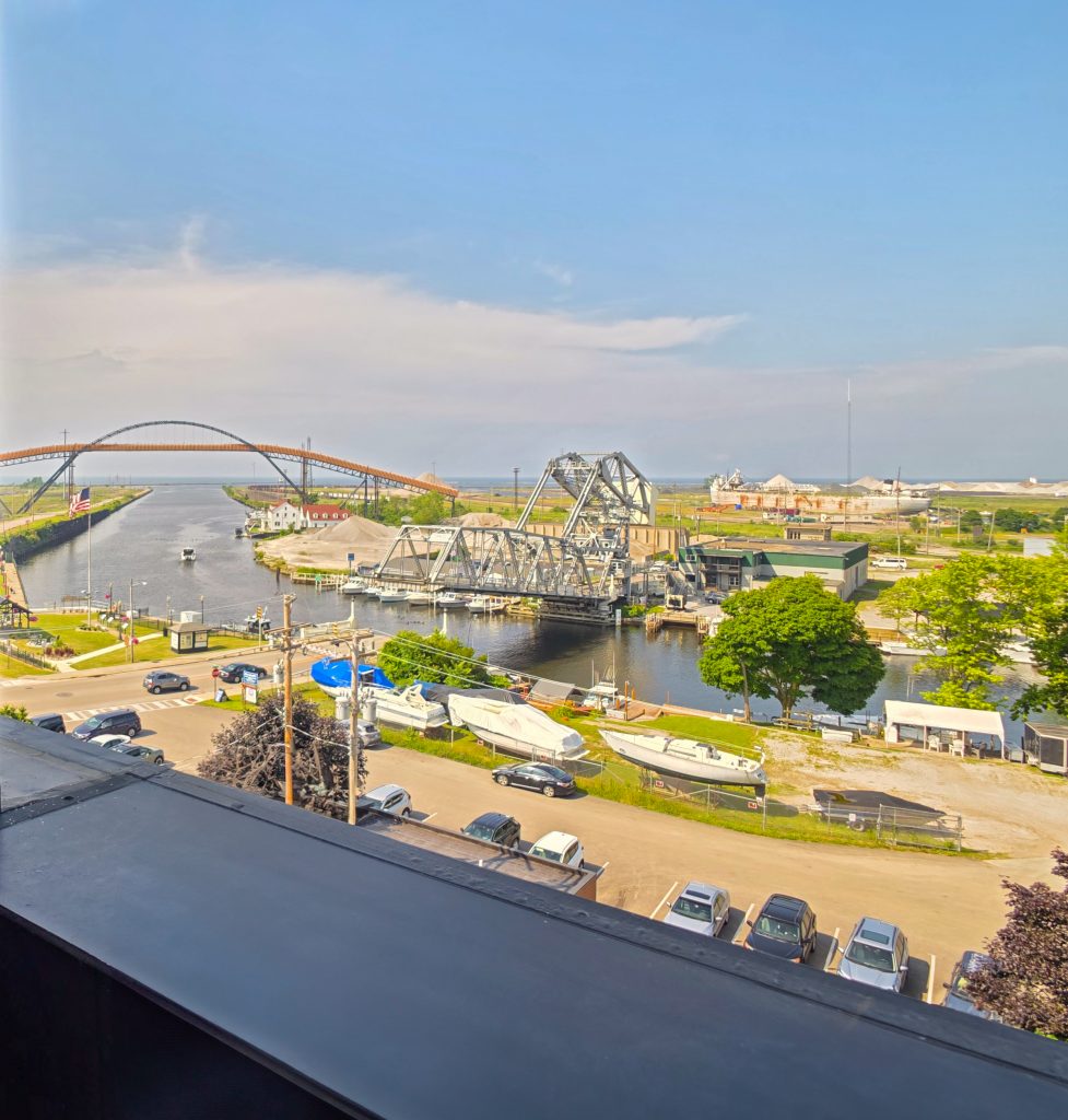 Terrace view overlooking the river from the Lift Bar in Ashtabula Ohio