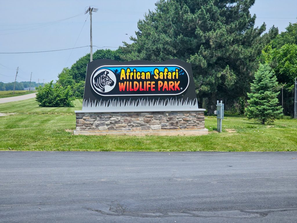 African Safari Wildlife Park entrance sign and drive-through area Ohio