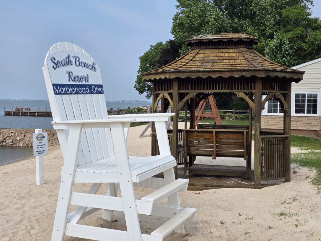 Large beach chair photo opp at South Beach Resort Marblehead Ohio
