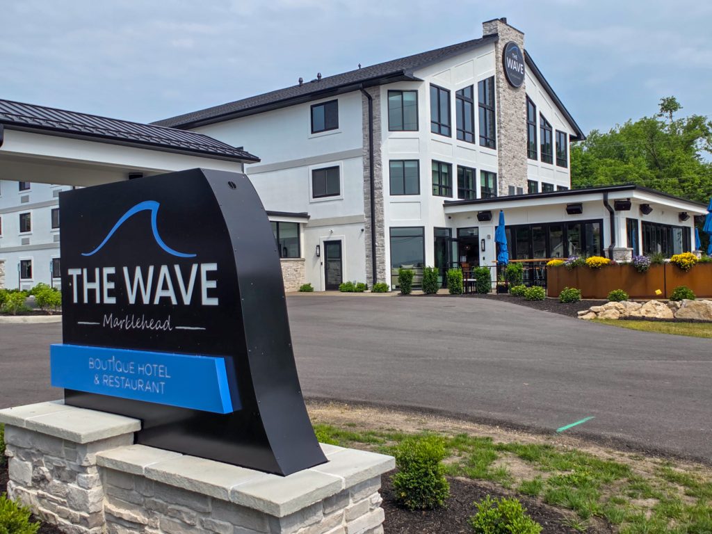 The Wave hotel and restaurant building overlooking Lake Erie