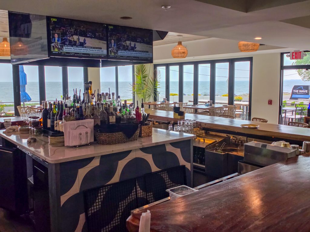 Lake Erie view from The Wave restaurant lounge seating area