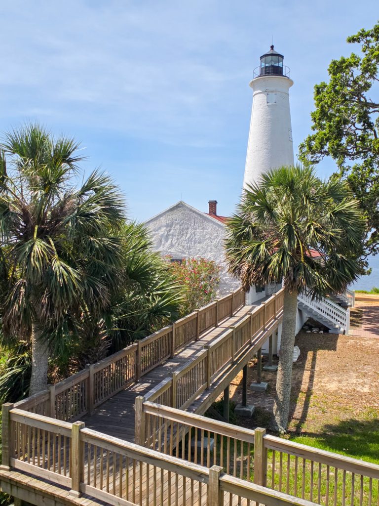 St. Marks Lighthouse seen from a raised wildlife viewing platform