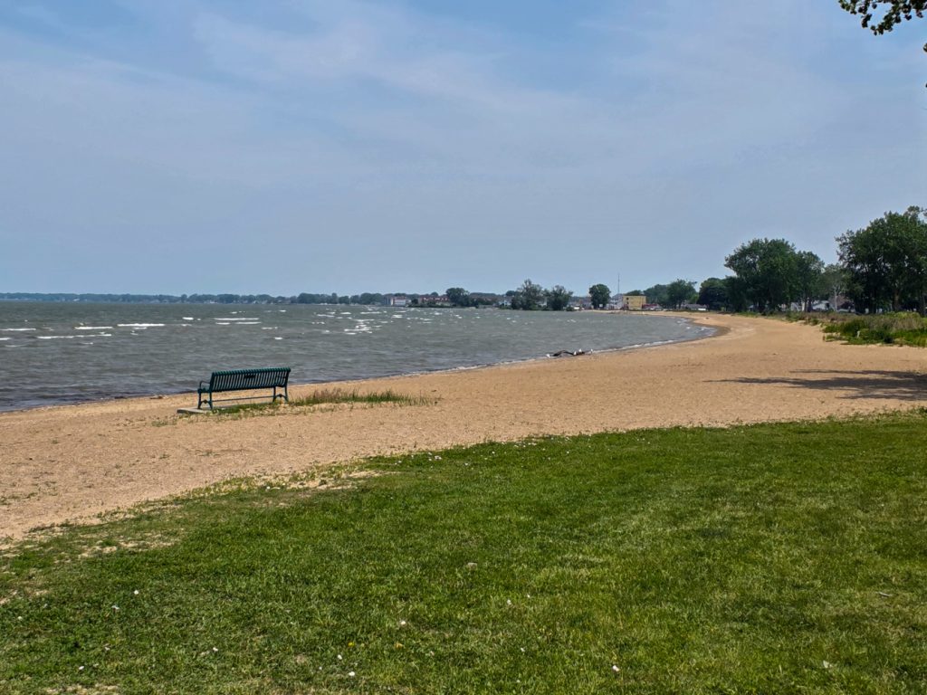 Sandy beach near Port Clinton lighthouse along Lake Erie